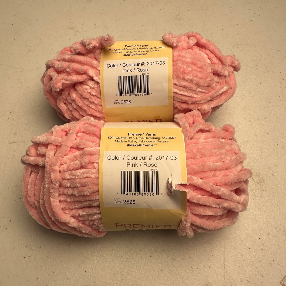 Premier Just Chenille Pink Super Bulky Yarn 2 Skeins 65yd Each Matching Lot# - Picture 3 of 4